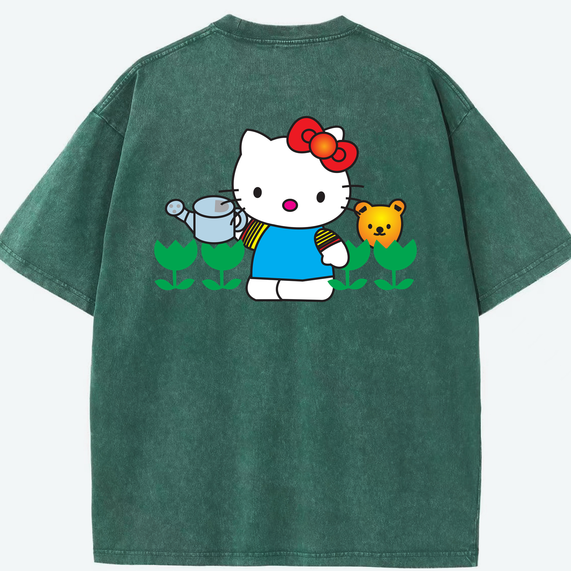 （画像用） Hello Kitty ハローキティ 綿100% ヴィンテージ風 半袖Tシャツ（背面プリント）